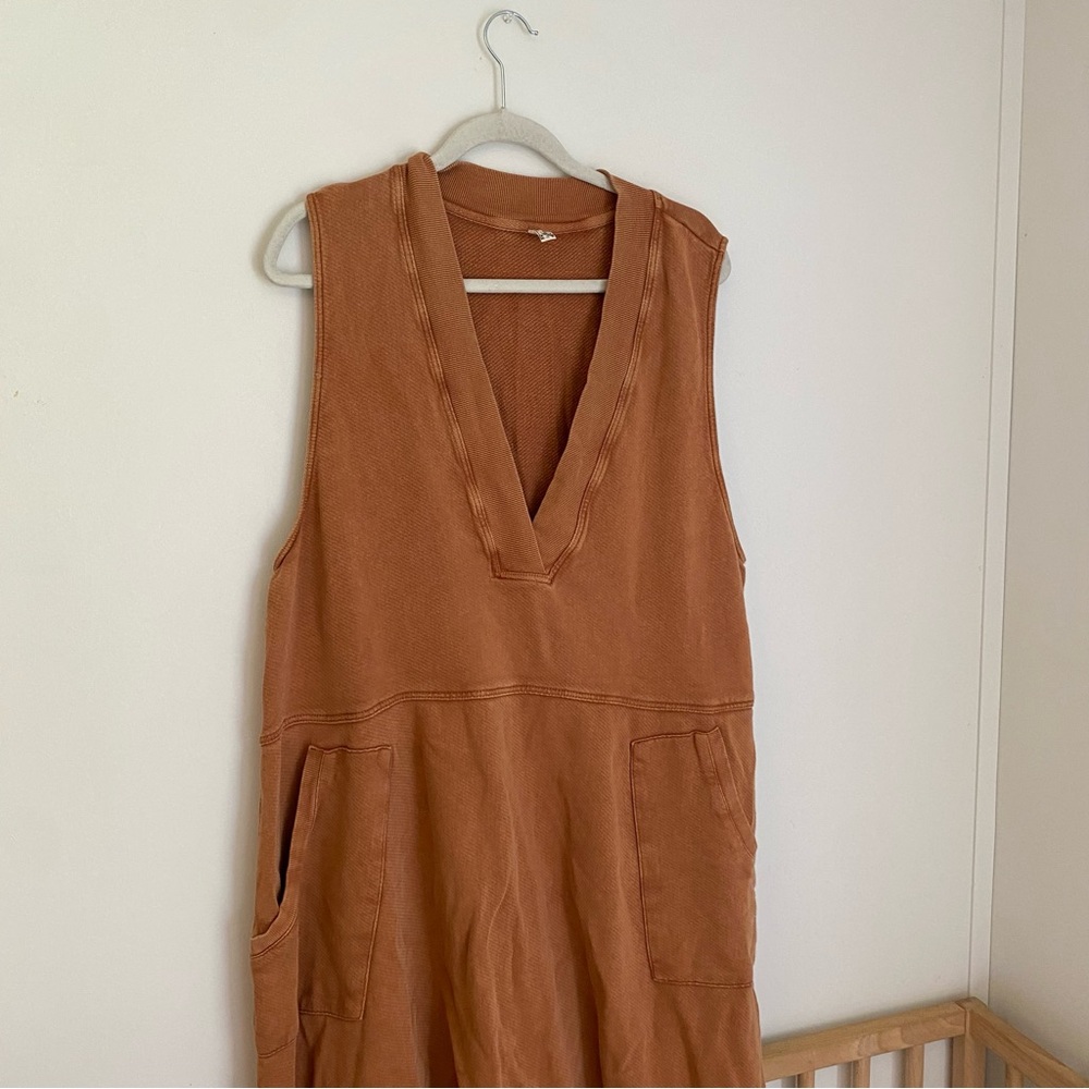 Sleeveless V-Neck Rust Brown Cotton Jumpsuit
